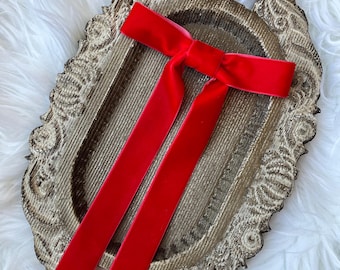 Lange Rote Samt Haarschleife, Elegante Haarschleife, Valentines