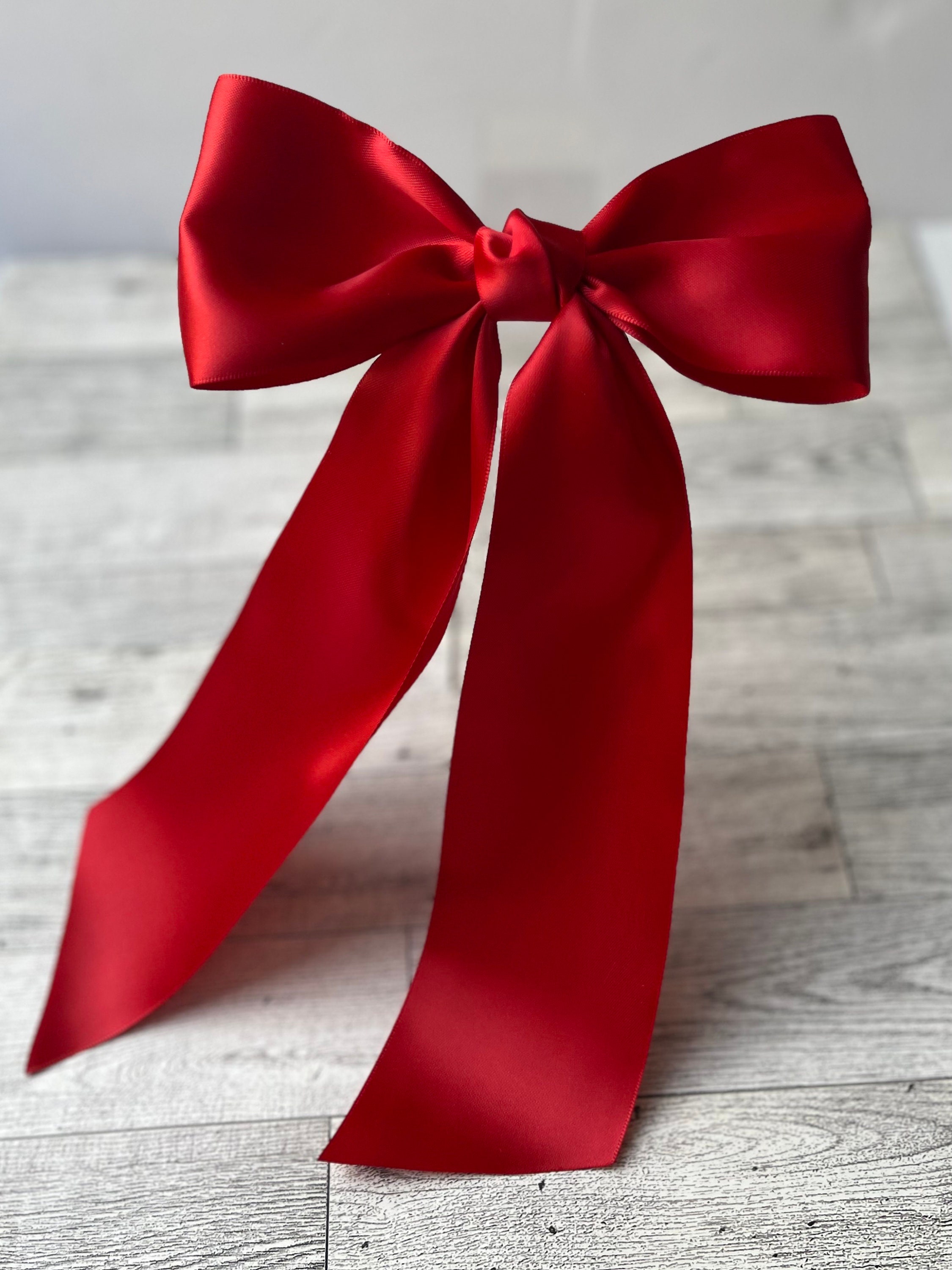 Large Red Satin Coquette Hair Bow, Long Tail Bow, Red Ribbon