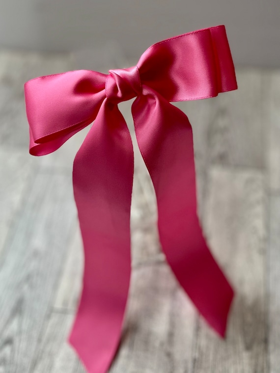 Long Hot Pink Satin Hair Bow, Coquette Barrette, Valentines  display picture 1