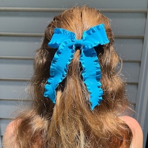 Türkis Rüschen Haarschleife für Mädchen, Schleife mit langem Schwanz, Bandspange, Rüschen Haarspange, Mädchenschleifen, Haarschmuck für Mädchen, Schleifensets, Clip