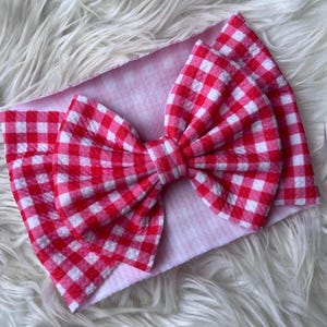 Pañuelo para bebé de cuadros rojos y blancos, diadema con lazo grande a cuadros, accesorio para el cabello de moda