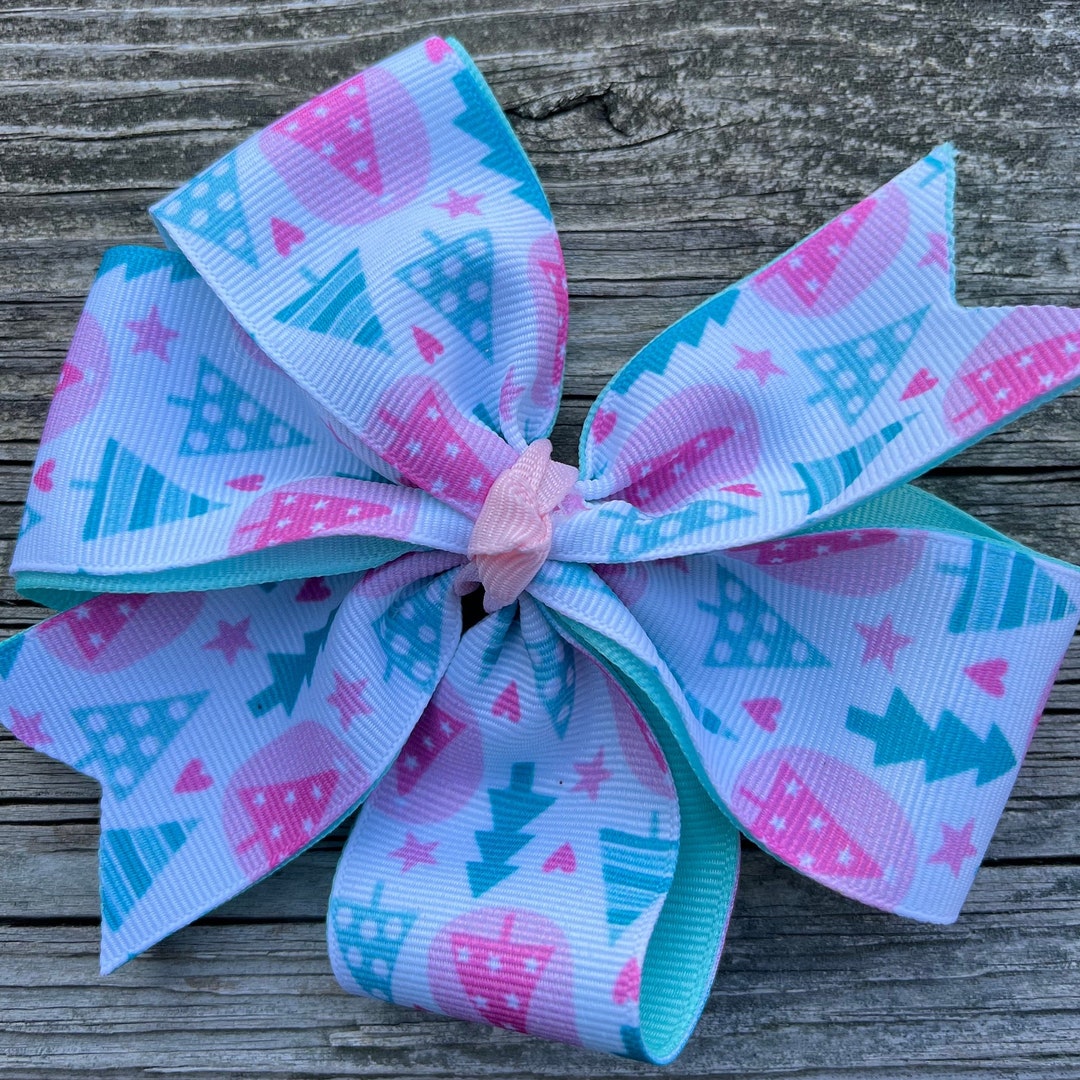 Christmas Bow, Christmas Tree Bow, Pastel Christmas Bow, Pink Christmas