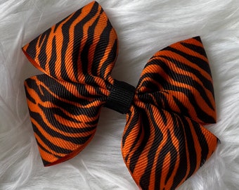 Tiger Print Hair Bow, Grosgrain Ribbon, Safari Accessory - Etsy display picture 2