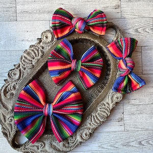 Serape hair bows, cinco de mayo hair accessories, striped hair clips, fiesta bows, baby bows, headbands, fabric hair barrette, serape print