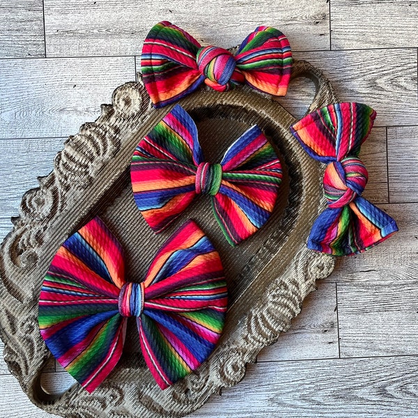 Serape hair bows, cinco de mayo hair accessories, striped hair clips, fiesta bows, baby bows, headbands, fabric hair barrette, serape print