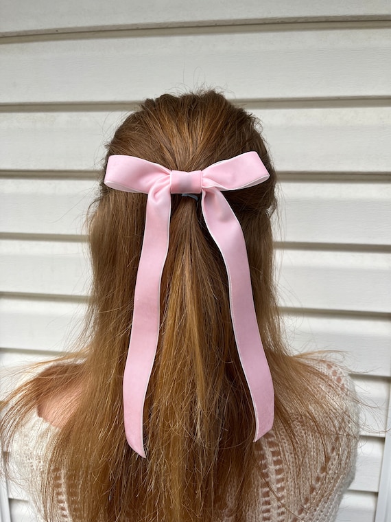 Long Pink Velvet Bow, Coquette Barrette, Valentine's Hair Clip