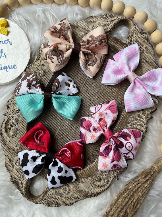 Cowgirl Hair Bow, Western Print, Bandana Clip - Etsy display picture 3