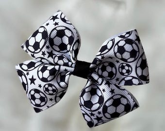 Fiocco per capelli a forma di pallone da calcio, nastro grosgrain, fiocchi sportivi per trecce