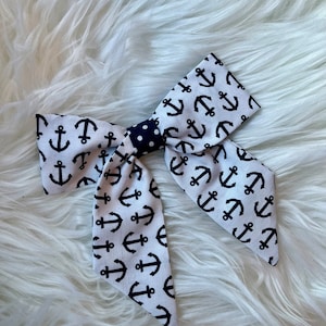 Nautical hair bows, anchor hair clips, sailor bows, boat hair accessories, navy and white hair bows, cruise vacation hair accessories, bow
