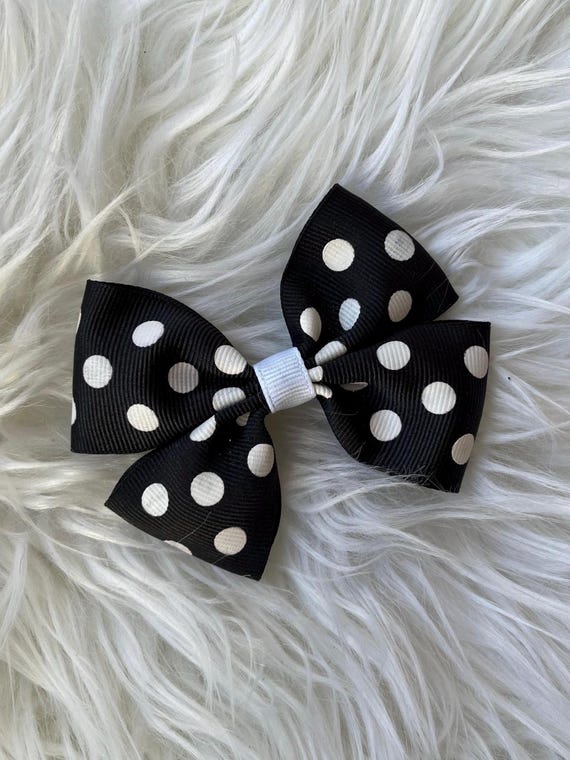 Polka Dot Hair Bow, Black and White Grosgrain Ribbon, Baby  display picture 2
