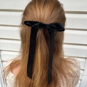Red Velvet Long Tail Hair Bow, Velvet Hair Tie, Ribbon Bow