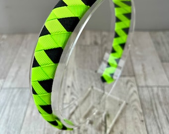 Neon Green and black Braided Headband, Woven Hair Accessory