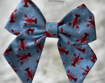 Lobster Print Hair Bow, 5 inch barrette, Maine Vacation Clip