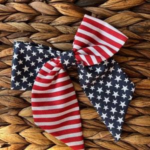 July 4th hair bow, Fourth of July hair barrette, Patriotic hair accessory, Independence Day hair clip, red white and blue bow, stars stripes