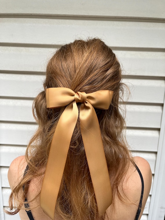 GOLD Oversized Satin Double Bow Barette Adult Fashion Hair Clip Amazon.com : Gold Hair Bow Clips Barrettes Big Sequin Cheer  main image 4