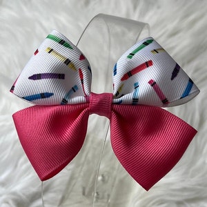 Back to school crayon hair bow, school bow, first day of school bow, crayon hair clip, bow for girl, cute bow, picture day bow, kindergarten