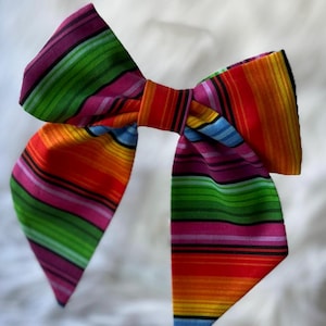 Serape hair bow, fabric bow, cute hair accessories, Mexican hair tie, striped hair bow, cinco de mayo hair clip, multi color striped bow