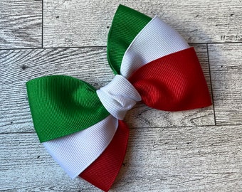 Red, white and green hair bow for girls, Mexican flag hair barrette, ribbon clip, baby headband bow, cinco de mayo bow, fiesta bow, Mexico