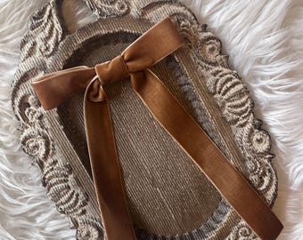 Long Light Brown Velvet Hair Bow, Elegant Ribbon Clip