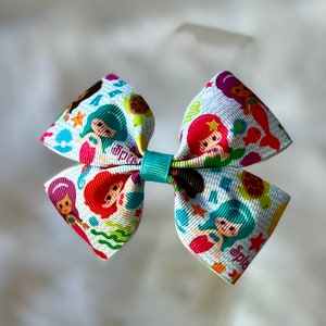 Mermaid hair bow, bows for girls, gifts for mermaid lovers, mermaid birthday hair accessory, toddler bows, cute hair barrettes, ribbon bow