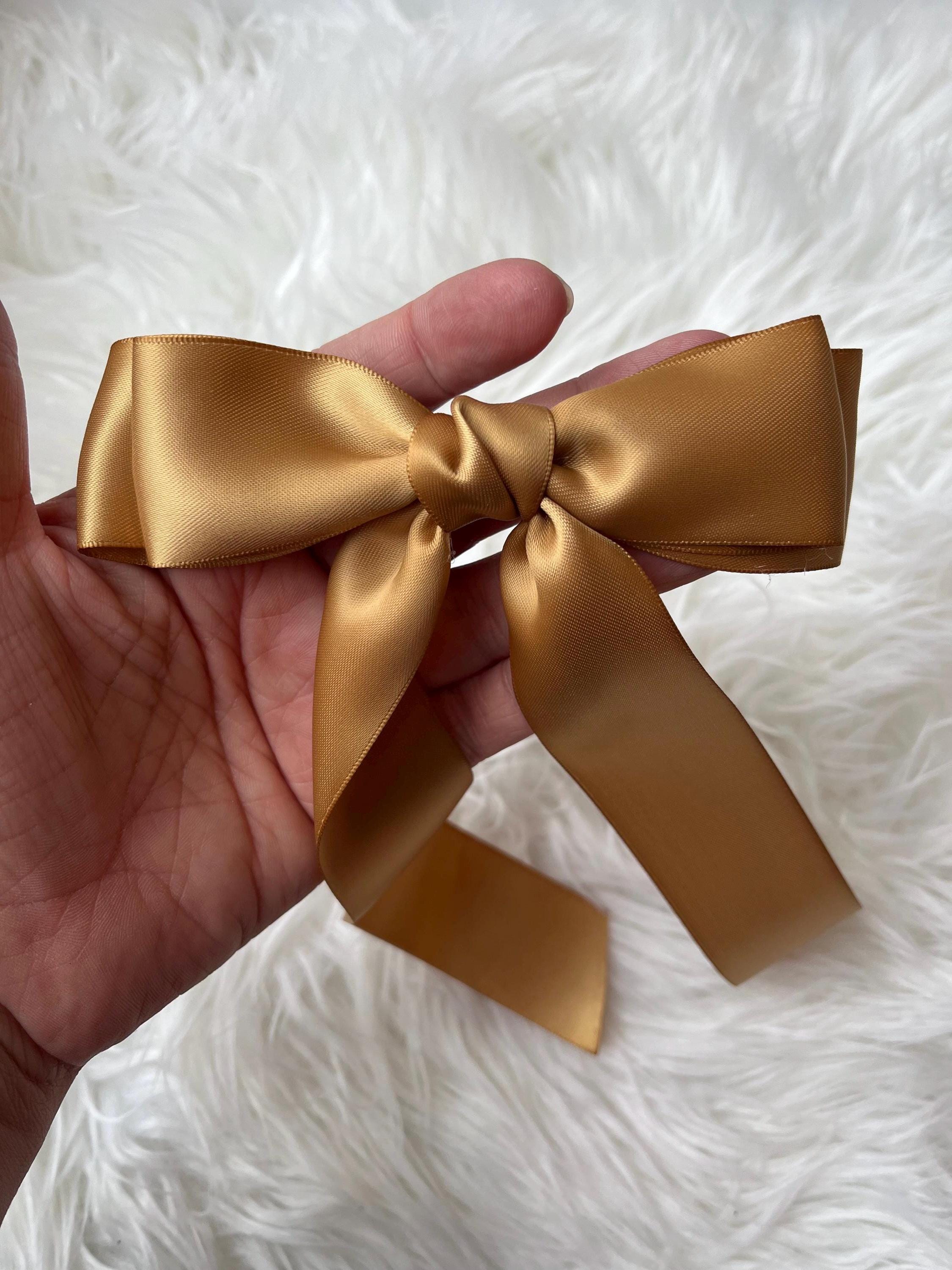 Long Gold Satin Hair Bow, Coquette Barrette Clip - Etsy