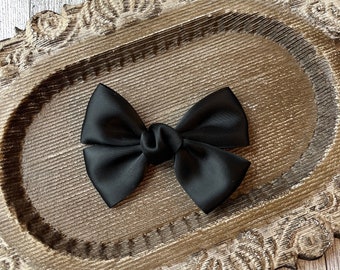 Black satin bow for baby, black satin headband bows, black satin barrette, black hair clip, black satin fashion bow, baby headband, silky