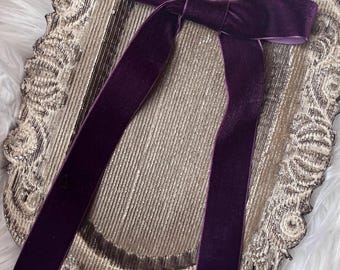 Long Dark Purple Velvet Hair Bow, Purple Elegant Ribbon Clip
