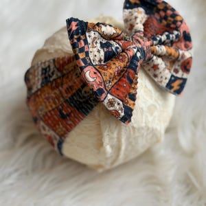 Halloween patchwork Baby Bow Headband, Soft Fabric Head Wrap, ghost, pumpkin, black cat stamp headband, oversized bow