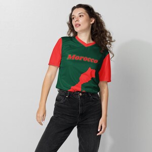 Chemise de sport marocaine unisexe aux couleurs nationales, en lion et sur une carte du Maroc