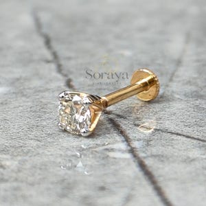 0,17 kt natuurlijke diamanten platte achterkant | 18K massief gouden tweede gatoorbel | Sierlijke stapelpiercing | Derde lob met intern schroefdraad