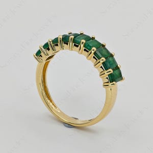 18K Solid Gold Emerald Ring: Half Eternity Anniversary Band