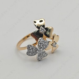 Flower Shaped Natural Diamond Ring 18K Yellow Gold | Dainty Gold Engagement Ring | Unique Floral Anniversary Ring for Her