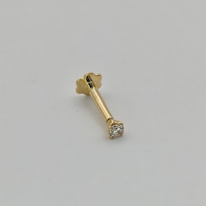 2 mm Diamant Labret Stud Tiny Tragus Ohrring 16g 18g, 14K Gold Tragus Stud Ohrring, Prong Set Diamant Stud, intern gefädeltes Labret