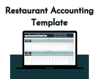 May include: A laptop computer screen displaying a spreadsheet titled "Restaurant Accounting". The spreadsheet has columns for income, operating expenses, and net profit. The spreadsheet also has rows for different categories of income and expenses.