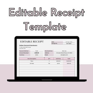 Editable Receipt Template, Google Sheets Template, Custom Receipt, Digital Receipt Maker, Instant Download, Printable, Business Receipt Tool