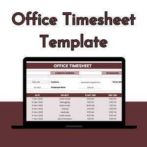Office Timesheet Template,Google Sheets Template,Employee Time Tracker,Work Hours Log, Editable Timesheet,Payroll Tracker, Productivity Tool