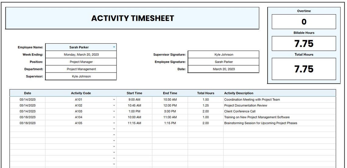 Editable Activity Timesheet Template: Google Sheets Tracker - Etsy