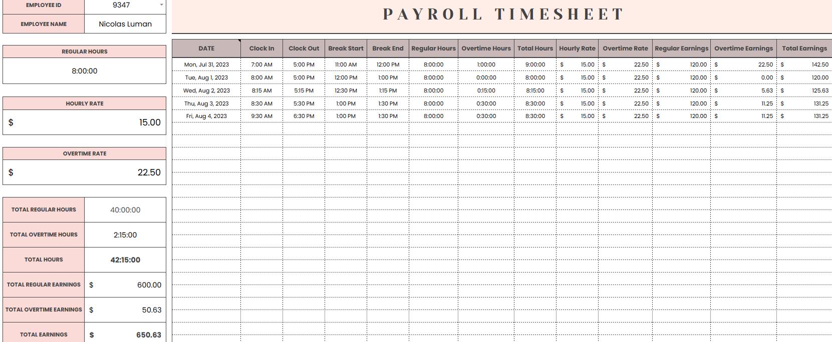 Editable Payroll Timesheet Template: Google Sheets Employee Time ...