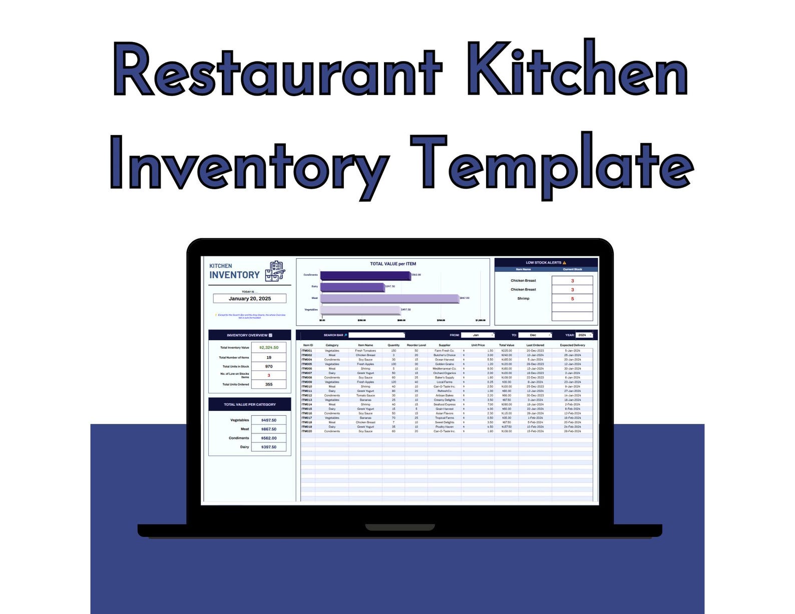 restaurant kitchen inventory template, editable google... Restaurant Kitchen Inventory Template: Google Sheets Food Stock Tracker ...