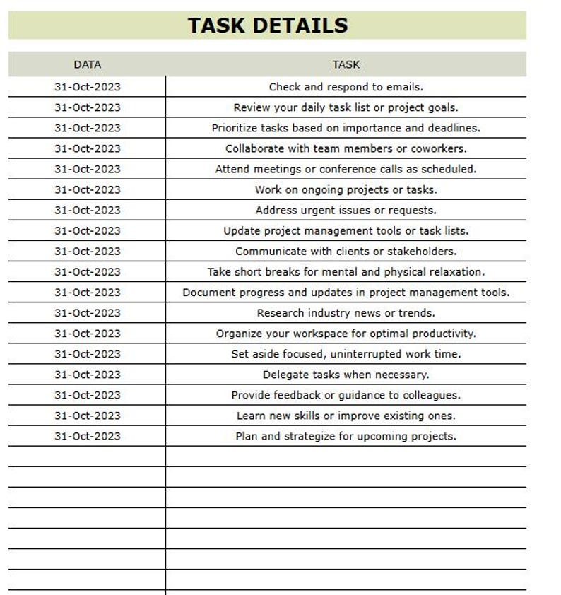 Google Sheets Checklist Template: Daily Task Organizer (printable) - Etsy