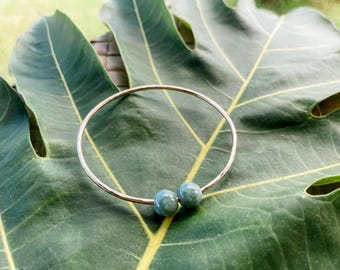 14k gold filled adult green bead jade bangle