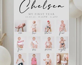 First Birthday Photo Poster Template: Modern Printable (Instant Download)