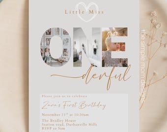 Boho 1st Birthday Invitation: Minimalist Girl Evite (Instant Download)