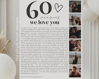 Póster de collage de fotos para 60 cumpleaños: Razones por las que te queremos (Descarga instantánea, Canva)