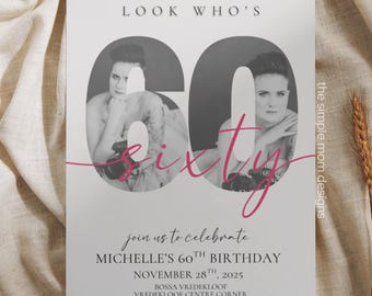 Minimalist 60th Birthday Invitation: Modern Look Who's 60 Invite (Digital Download)
