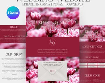 Burgundy Floral Wedding Website Template: Customizable Canva Wedding Site, Instant Access