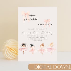 Editable Ballerina Birthday Invitation | DIY Modern Ballet Dancer Girl Invite | Tutu Dress Digital Template