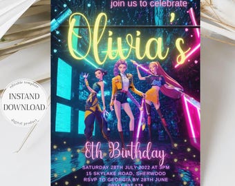 Kpop Demon Hunters Birthday Invitation - Editable Canva Template - Huntrix Golden - Printable Birthday Party Invite Digital Download