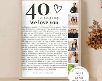 40th Birthday Gift: 'Reasons We Love You' Photo Collage Poster (Canva Download)