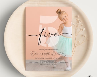 Editable Template, 5th Birthday Invitation, Party, Minimalist, Boho, Personalized invite, Instant Digital Download, Five